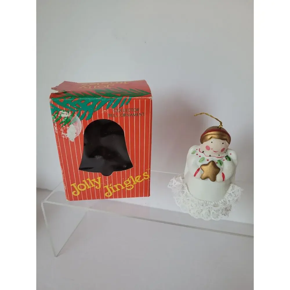 Jolly Jingles Handpainted Porcelin Bisque Collector Bell Ornament Angel In Box